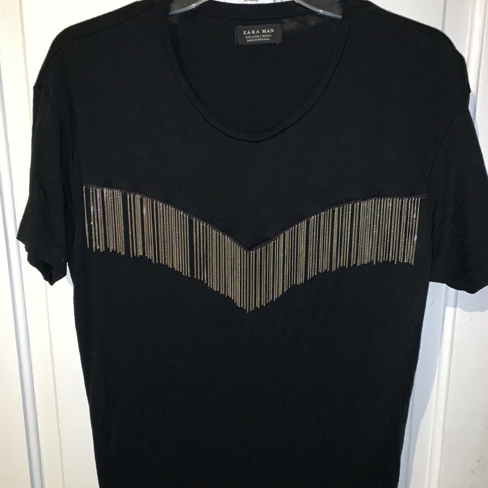 Zara metal fringe detail t shirt